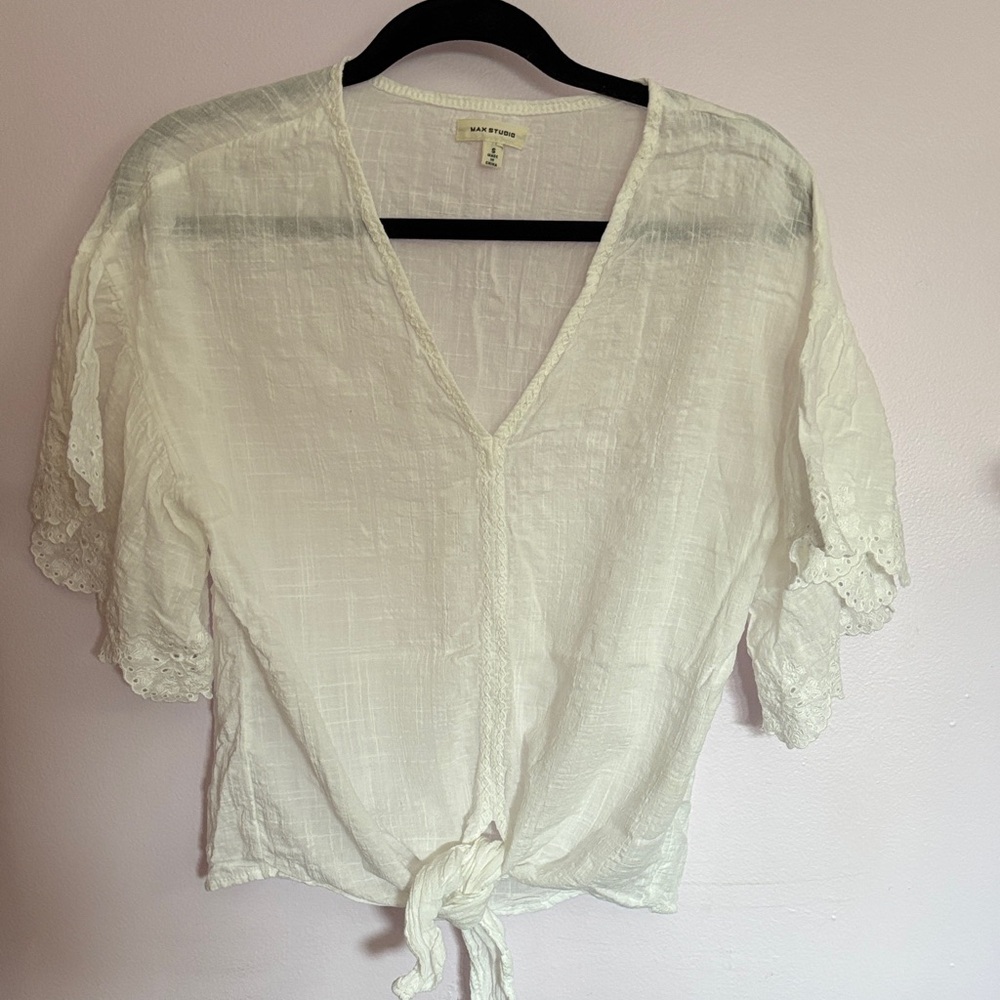 Max studio White Lace-Trimmed Blouse